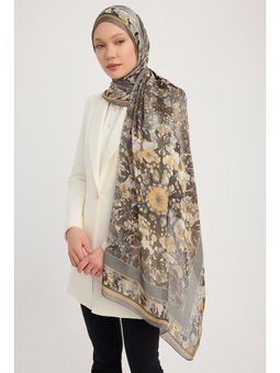 Çiçek Kozmosu Gri Aurora Desenli Janjan 70x190 Cm Şal