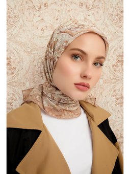 Ebedi Saraylar Bej Vierra Desenli Viskon 90x90 Cm Eşarp