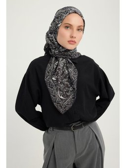 Ebedi Saraylar Siyah Vierra Desenli Viskon 90x90 Cm Eşarp