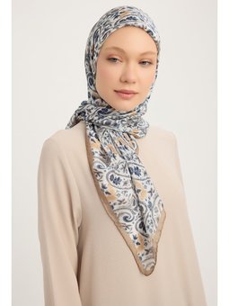 Etnik Bahar İndigo Aurora Desenli Janjan 90x90 Cm Eşarp