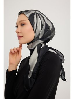 Göksel Gelgit Siyah Aurora Desenli Janjan 90x90 Cm Eşarp