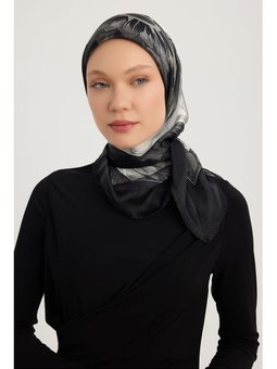 Güneş Çiçeği Gri Aurora Desenli Janjan 90x90 Cm Eşarp