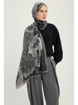 Mercan Bahçesi Siyah Efilia Desenli 70x190 Cm Şal