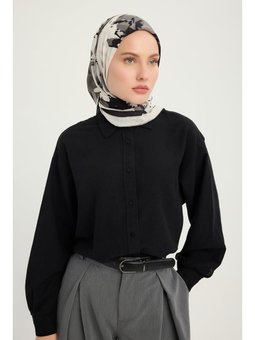 Özgür Fırçalar Gri Vierra Desenli Viskon 90x90 Cm Eşarp