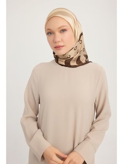 Ritmik Geometri Bej Aurora Desenli Janjan 90x90 Cm Eşarp