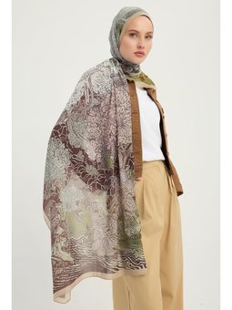 Sessiz Mevsimler Yeşil Kahve Efilia Desenli 70x190 Cm Şal