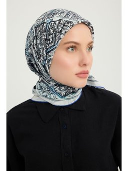 Yankılar Şehri Mavi Vierra Desenli Viskon 90x90 Cm Eşarp