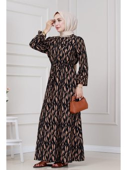 Beli Tünelli Bürümcük Karin Vizon Elbise