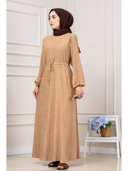 Beli Tünelli Fitilli Aslı Vizon Elbise