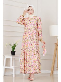 Çiçekli Kumsal Pembe Elbise
