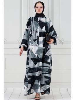 Yarasa Kol Cam Kırığı Viskon Gri Elbise