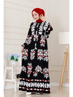 Yarım Düğmeli Robalı Belinay Siyah Elbise