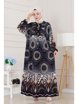 Yarım Düğmeli Robalı Kader Lacivert Elbise