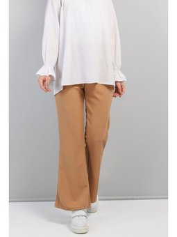 Beli Lastikli İspanyol Paça Taba Pantolon