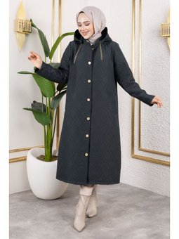 Boydan Düğmeli Kapitone Antrasit Kap