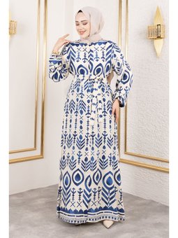 Boydan Düğmeli Viskon İndigo Elbise