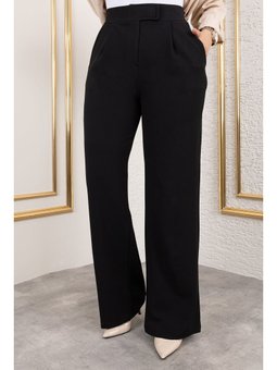 Cırt Kapamalı Yüksek Bel Palazzo Siyah Pantolon