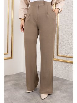 Cırt Kapamalı Yüksek Bel Palazzo Vizon Pantolon