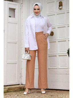 Çizgili Palazzo Taba Pantolon