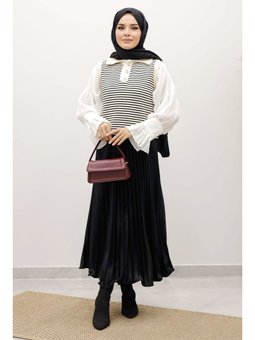 Çizgili Triko Süveter Bej