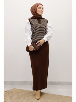 Çizgili Triko Süveter Kahverengi