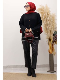 Çoban Dikişli Cepli Triko Siyah Hırka