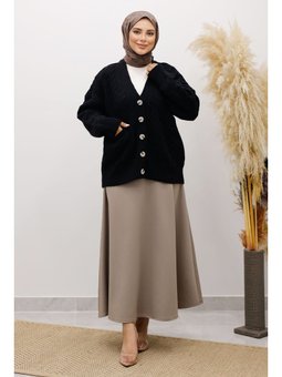 Düğmeli Cepli Triko Siyah Hırka