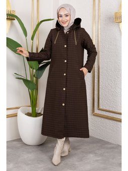 Kapüşonlu Zincir Detaylı Kapitone Acı Kahve Kap