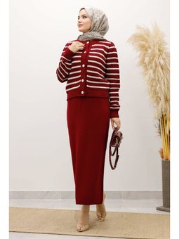 Şeritli Triko Bordo Hırka