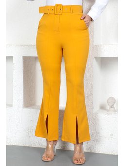 Yırtmaçlı Kumaş Hardal Pantolon