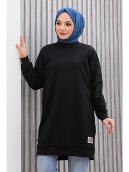 Armalı Yırtmaç Detaylı Vortex Sıyah Tunik Siyah