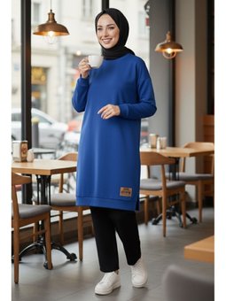 Armalı Yırtmaç Detaylı Vortex Tunik Saks Mavisi