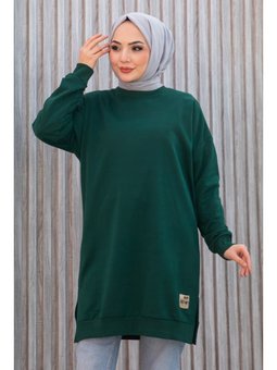 Armalı Yırtmaç Detaylı Vortex Zumrut Tunik Zümrüt Yeşili