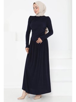 Büzgülü Lacıvert Elbise Lacivert