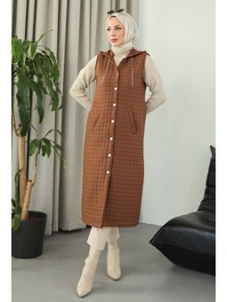 Cepli Zincir Detaylı Kapitone Yelek Kahve