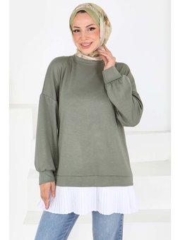 Eteği Pile Detaylı Modal Tunik Haki