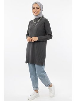 İnterlok Yırtmaçlı Fume Tunik Füme