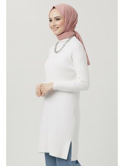 İnterlok Yırtmaçlı Tunik Beyaz