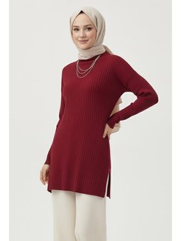 İnterlok Yırtmaçlı Tunik Bordo