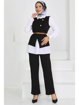 Kemerli Yelek Pantolon Mira Sıyah Takım Siyah