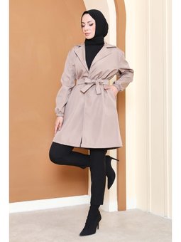 Kuşaklı Kolu Lastikli Miranda Trençkot Bej
