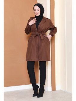 Kuşaklı Kolu Lastikli Miranda Trençkot Kahve