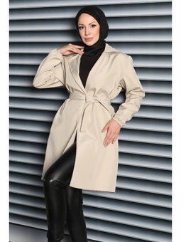 Kuşaklı Kolu Lastikli Miranda Trençkot Krem