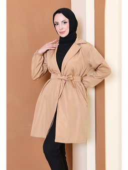 Kuşaklı Kolu Lastikli Miranda Trençkot Taba