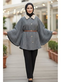 Zikzak Desenli Kemerli Pamço Bej