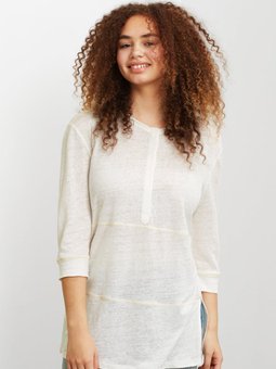 Kırık Beyaz Uzun Keten Tişört