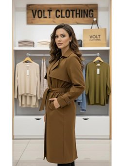 Kruvaze Kuşaklı Kahverengi Trençkot