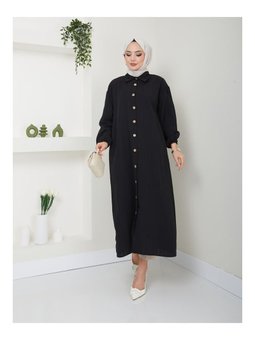 Maxi Boy Yırtmaçlı Viskon Siyah Tunik