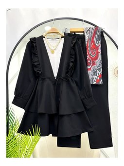 Nilüfer Fırfırlı Klasik İkili Siyah Takım