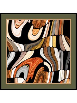 Abstract Desen Black Seri Twill Askısı İle Birlikte 90x90 Cm Haki Yeşil Siyah Eşarp